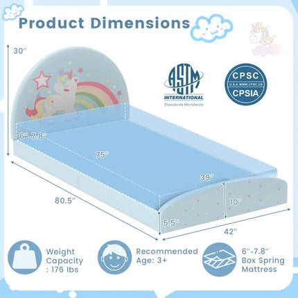 Twin Floor Bed Frame Upholstered Twin Size Kids Floor Bed with 210D Oxford Cloth Floor Mat-Blue - Blue - Toddler Beds