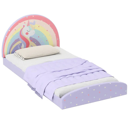 Twin Floor Bed Frame Upholstered Twin Size Kids Floor Bed with 210D Oxford Cloth Floor Mat-Purple - Purple - Toddler