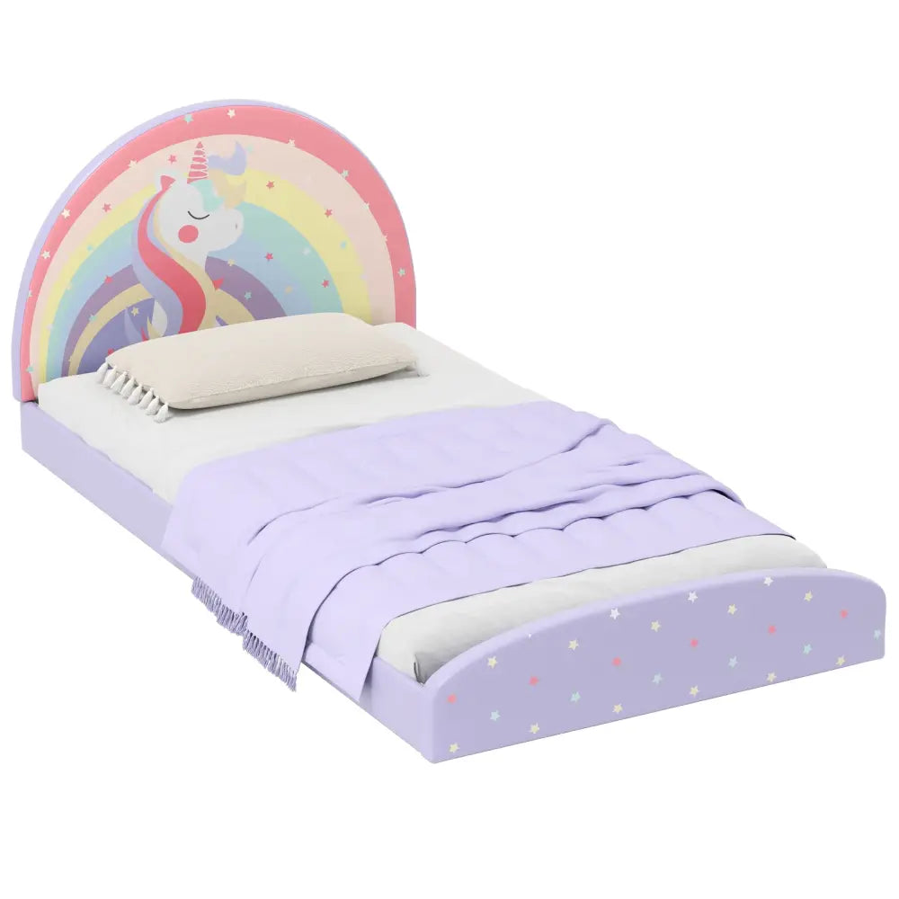 Twin Floor Bed Frame Upholstered Twin Size Kids Floor Bed with 210D Oxford Cloth Floor Mat-Purple - Purple - Toddler
