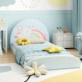 Twin Floor Bed Frame Upholstered Twin Size Kids Floor Bed with 210D Oxford Cloth Floor Mat-Blue - Blue - Toddler Beds