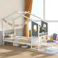 Twin/Full Bed Frame with House Roof Canopy and Fence for Kids-Full Size - White - Toddler Beds