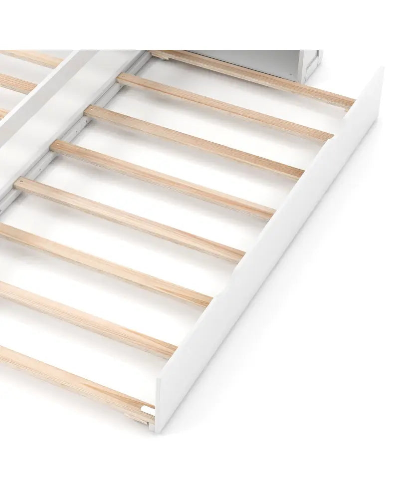 Twin/Full Kids Wooden Platform Bed with Trundle Storage Headboard-Full Size - White - Simple Bed Frame