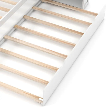 Twin/Full Kids Wooden Platform Bed with Trundle Storage Headboard-Full Size - White - Simple Bed Frame