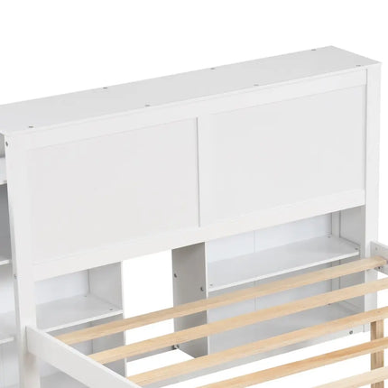 Twin/Full Kids Wooden Platform Bed with Trundle Storage Headboard-Full Size - White - Simple Bed Frame
