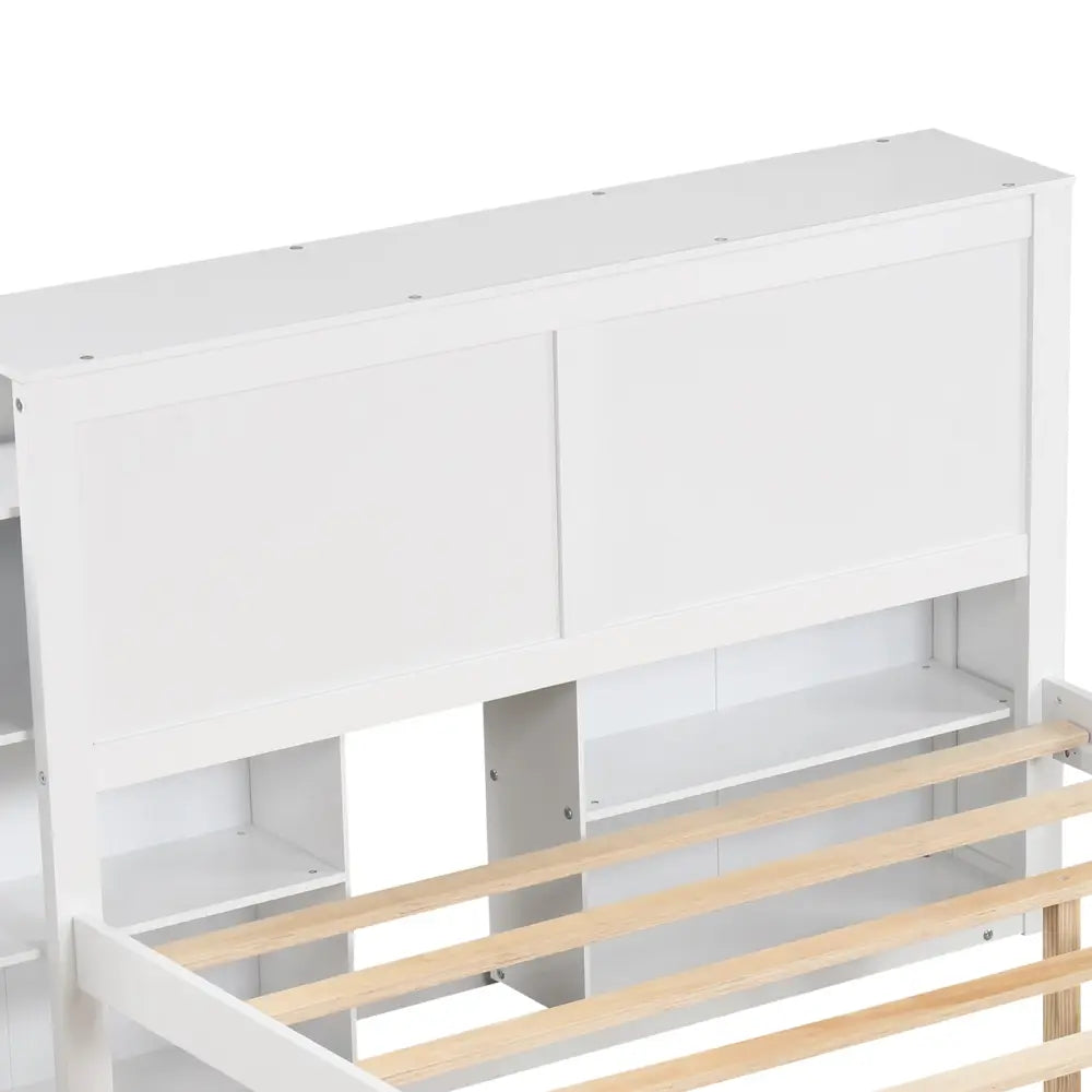 Twin/Full Kids Wooden Platform Bed with Trundle Storage Headboard-Full Size - White - Simple Bed Frame