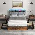 Twin/Full/Queen Bed Frame with LED Lights Upholstered Headboard and 4 Storage Drawers-Full Size - Simple Bed Frame