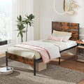 Twin/Full/Queen/King Metal Bed Frame with Wooden Headboard and Footboard-Twin Size - Rustic Brown - Simple Bed Frame
