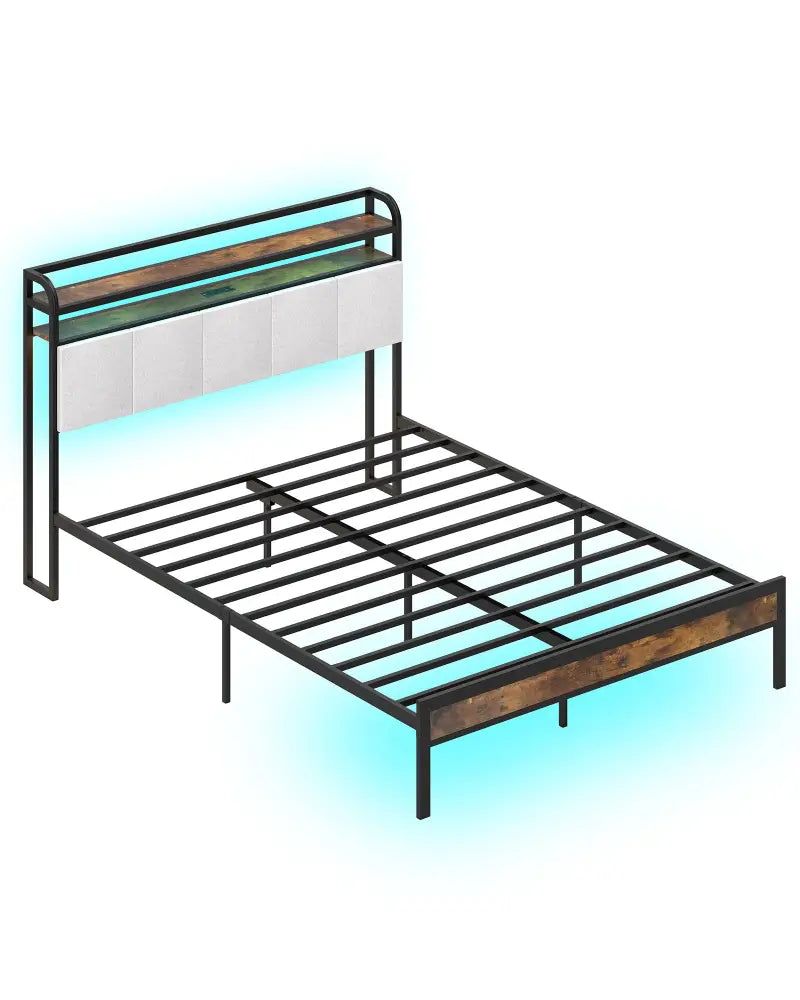 Twin/Full/Queen/King Size Bed Frame with LED Light and Charging Station-Queen Size - Gray - Simple Bed Frame