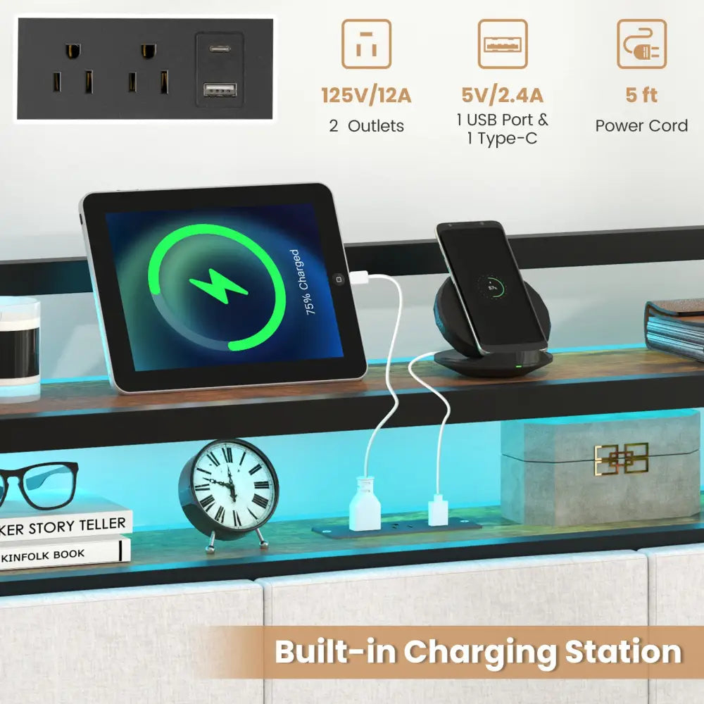 Twin/Full/Queen/King Size Bed Frame with LED Light and Charging Station-Twin Size - Gray - Simple Bed Frame