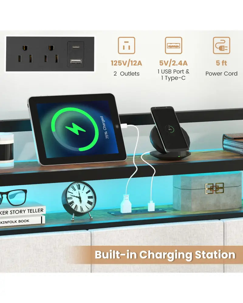 Twin/Full/Queen/King Size Bed Frame with LED Light and Charging Station-Twin Size - Gray - Simple Bed Frame