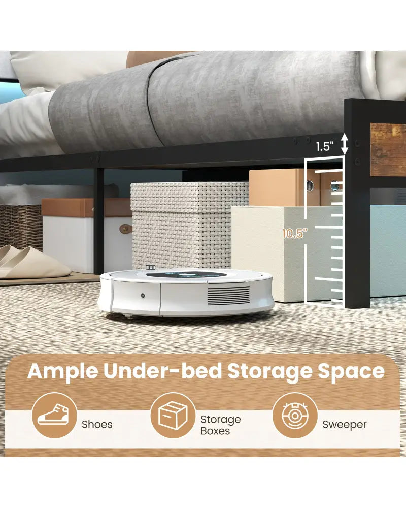 Twin/Full/Queen/King Size Bed Frame with LED Light and Charging Station-Queen Size - Gray - Simple Bed Frame