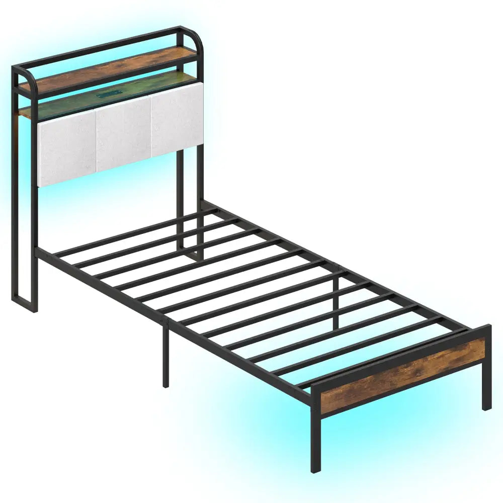 Twin/Full/Queen/King Size Bed Frame with LED Light and Charging Station-Twin Size - Gray - Simple Bed Frame