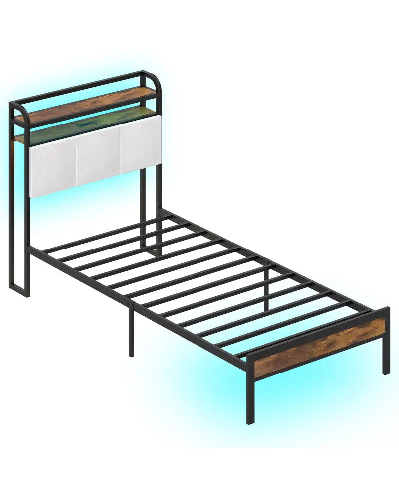 Twin/Full/Queen/King Size Bed Frame with LED Light and Charging Station-Twin Size - Gray - Simple Bed Frame