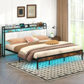 Twin/Full/Queen/King Size Bed Frame with LED Light and Charging Station-King Size - Gray - Simple Bed Frame