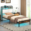 Twin/Full/Queen/King Size Bed Frame with LED Light and Charging Station-Twin Size - Gray - Simple Bed Frame