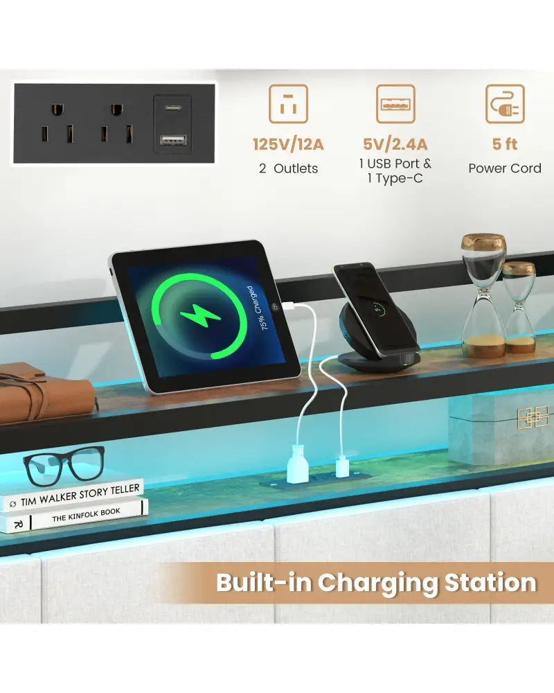 Twin/Full/Queen/King Size Bed Frame with LED Light and Charging Station-Queen Size - Gray - Simple Bed Frame
