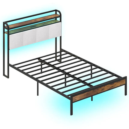 Twin/Full/Queen/King Size Bed Frame with LED Light and Charging Station-Full Size - Gray - Simple Bed Frame