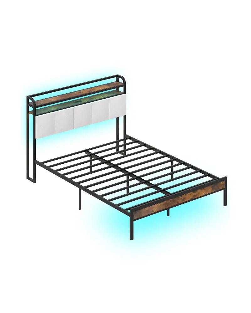 Twin/Full/Queen/King Size Bed Frame with LED Light and Charging Station-Queen Size - Gray - Simple Bed Frame