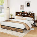 Twin/Full/Queen/King Size Bed Frame with Storage Headboard Industrial Metal Platform Bed-King Size - Rustic Brown