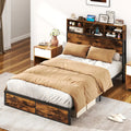 Twin/Full/Queen/King Size Bed Frame with Storage Headboard Industrial Metal Platform Bed-Full Size - Rustic Brown