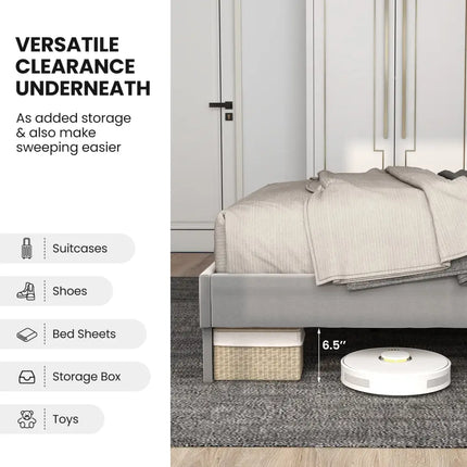 Twin/Full/Queen Platform Bed with High Headboard and Wooden Slats-Full Size - Black & Gray - Simple Bed Frame
