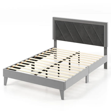 Twin/Full/Queen Platform Bed with High Headboard and Wooden Slats-Full Size - Black & Gray - Simple Bed Frame