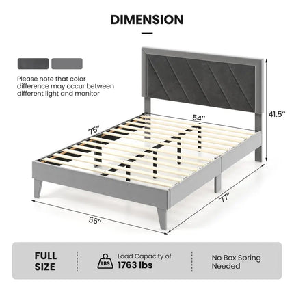 Twin/Full/Queen Platform Bed with High Headboard and Wooden Slats-Full Size - Black & Gray - Simple Bed Frame