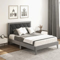 Twin/Full/Queen Platform Bed with High Headboard and Wooden Slats-Full Size - Black & Gray - Simple Bed Frame