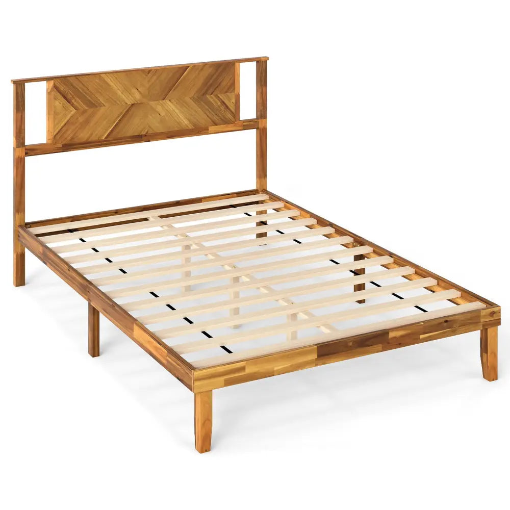 Twin/Full/Queen Size Bed Frame Mid-Century Acacia Wood Platform Bed with Headboard-Full Size - Simple Bed Frame