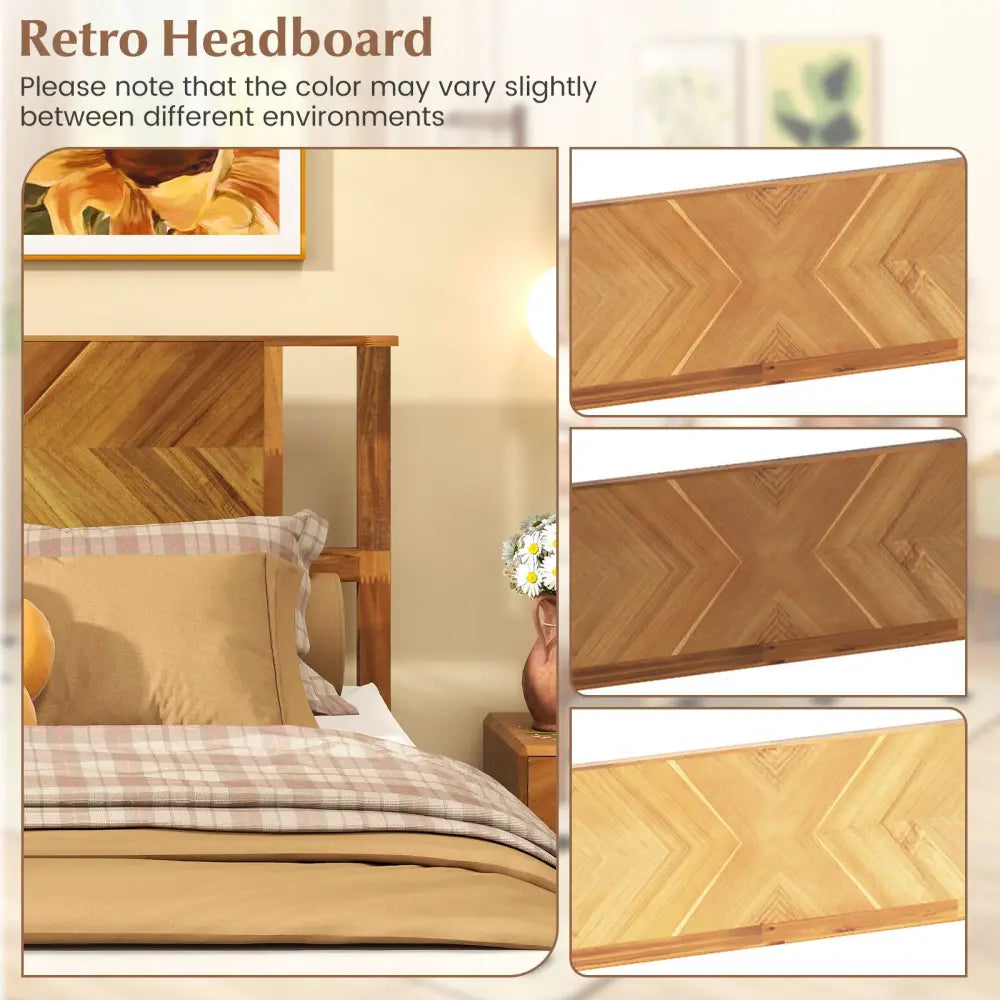 Twin/Full/Queen Size Bed Frame Mid-Century Acacia Wood Platform Bed with Headboard-Full Size - Simple Bed Frame