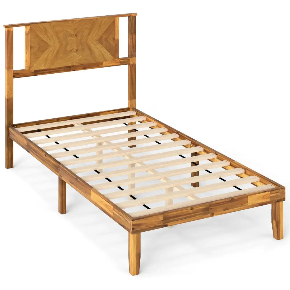 Twin/Full/Queen Size Bed Frame Mid-Century Acacia Wood Platform Bed with Headboard-Twin Size - Simple Bed Frame