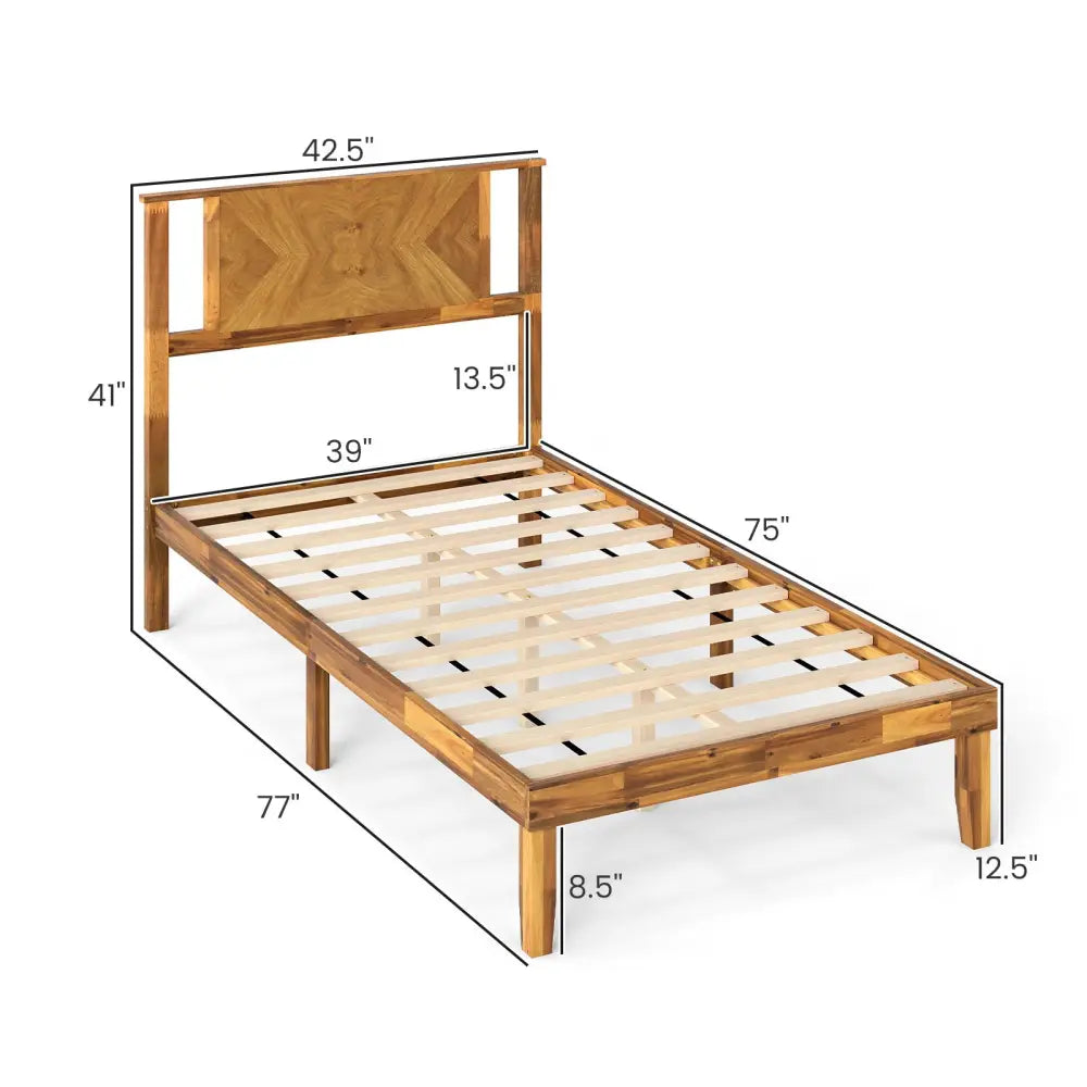 Twin/Full/Queen Size Bed Frame Mid-Century Acacia Wood Platform Bed with Headboard-Twin Size - Simple Bed Frame