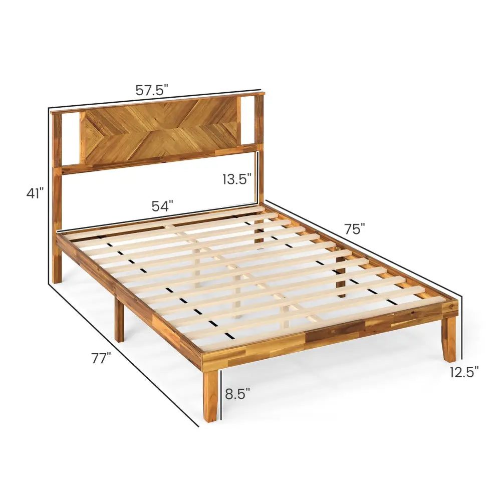 Twin/Full/Queen Size Bed Frame Mid-Century Acacia Wood Platform Bed with Headboard-Full Size - Simple Bed Frame