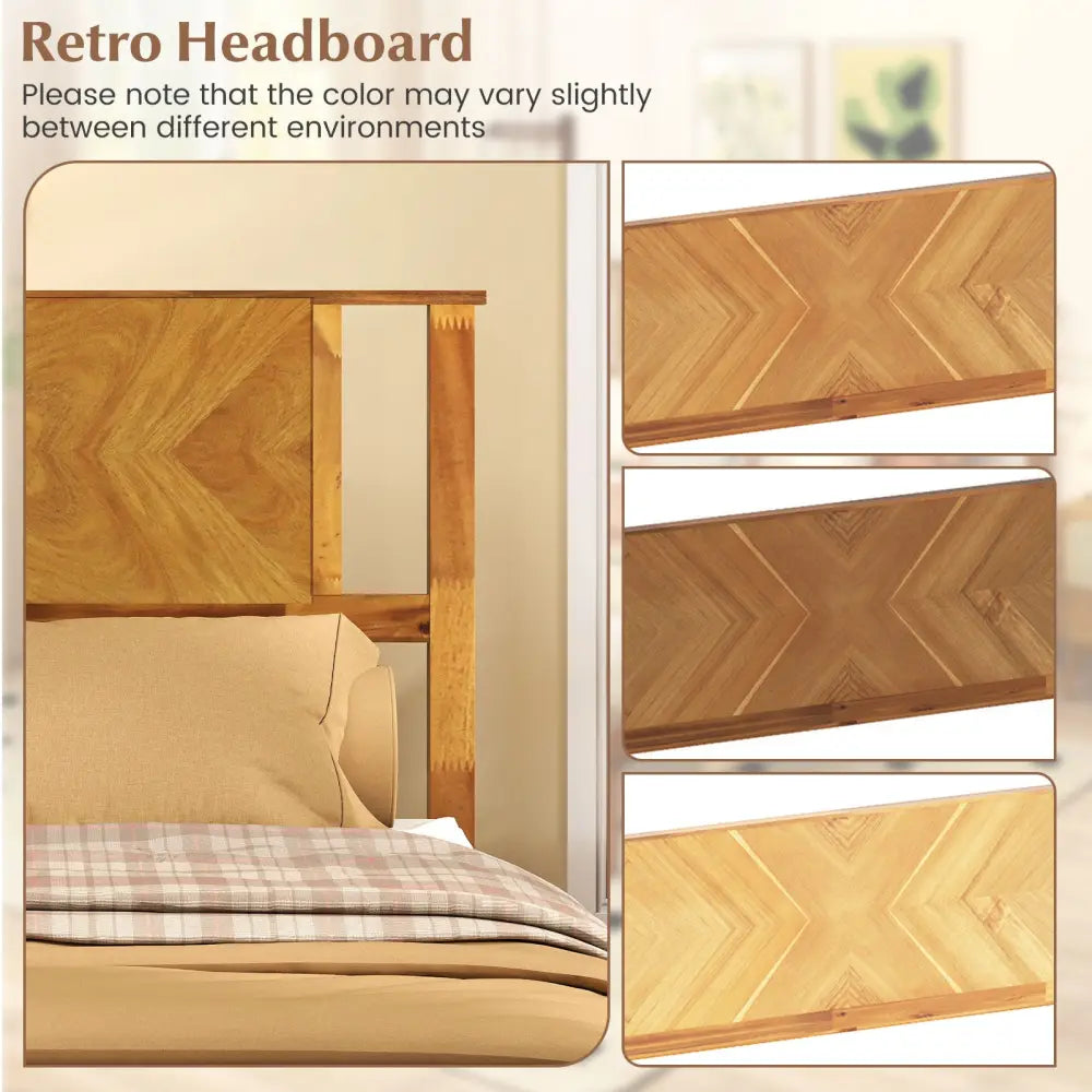 Twin/Full/Queen Size Bed Frame Mid-Century Acacia Wood Platform Bed with Headboard-Twin Size - Simple Bed Frame