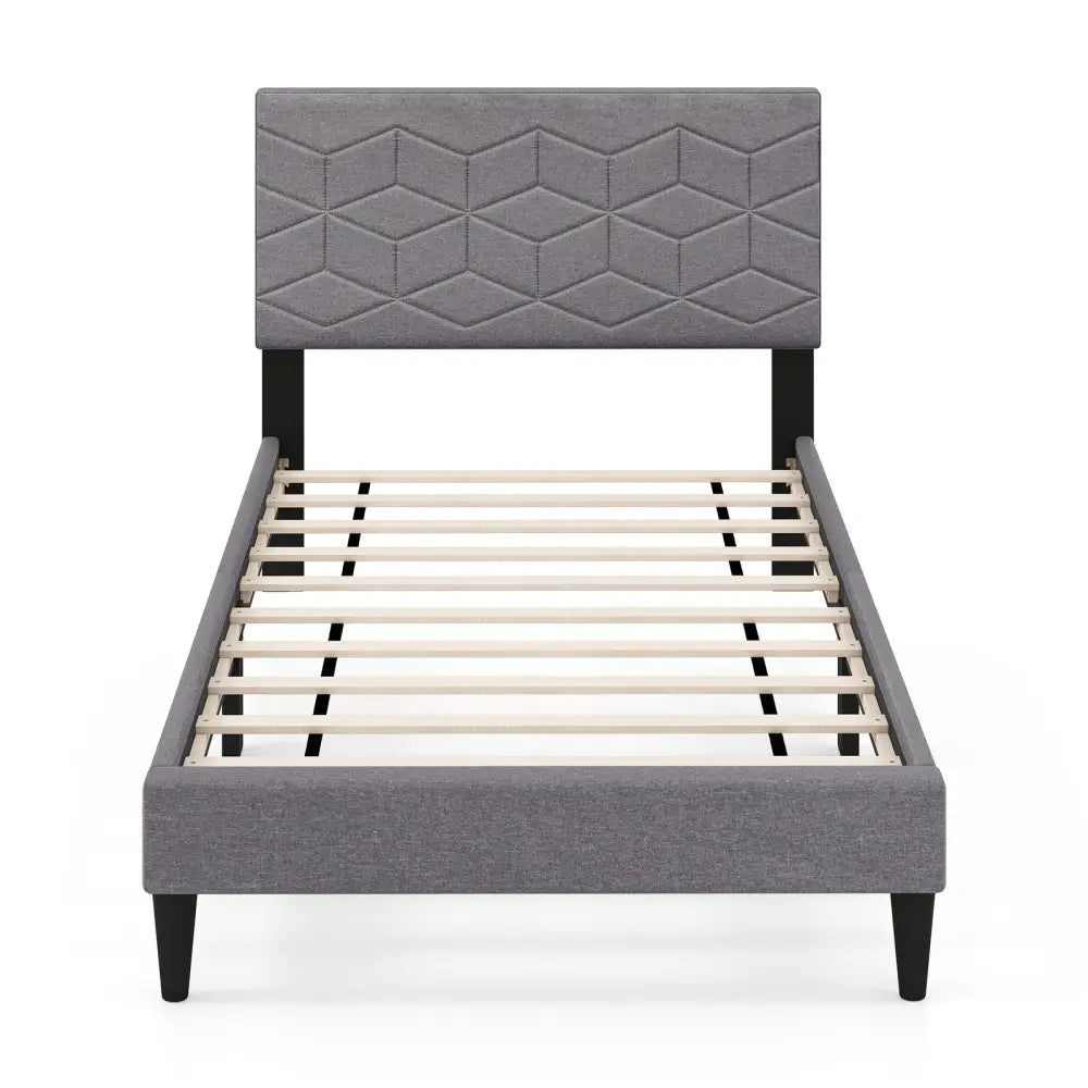 Twin/Full/Queen Size Bed Frame Modern Platform Bed with Linen Fabric Upholstered Headboard-Twin - Gray - Simple Bed