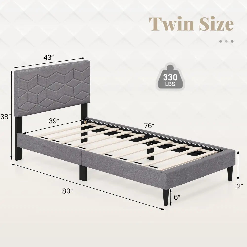 Twin/Full/Queen Size Bed Frame Modern Platform Bed with Linen Fabric Upholstered Headboard-Twin - Gray - Simple Bed