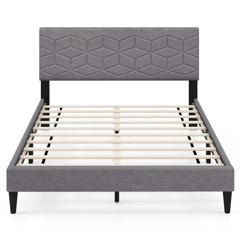 Twin/Full/Queen Size Bed Frame Modern Platform Bed with Linen Fabric Upholstered Headboard-Full - Gray - Simple Bed