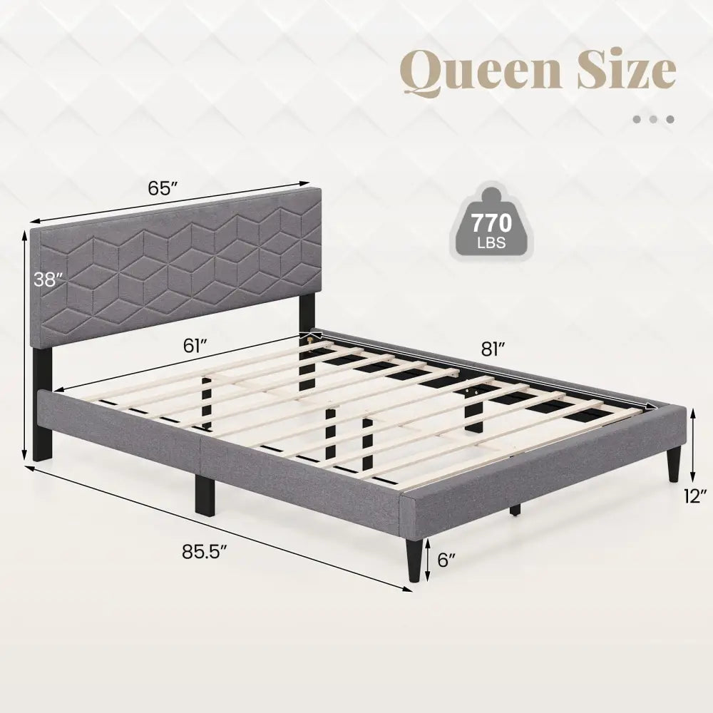 Twin/Full/Queen Size Bed Frame Modern Platform Bed with Linen Fabric Upholstered Headboard-Queen - Gray - Simple Bed