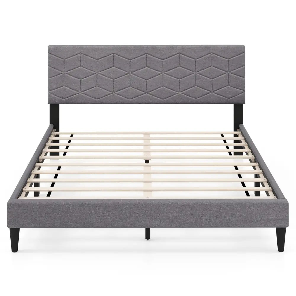 Twin/Full/Queen Size Bed Frame Modern Platform Bed with Linen Fabric Upholstered Headboard-Queen - Gray - Simple Bed