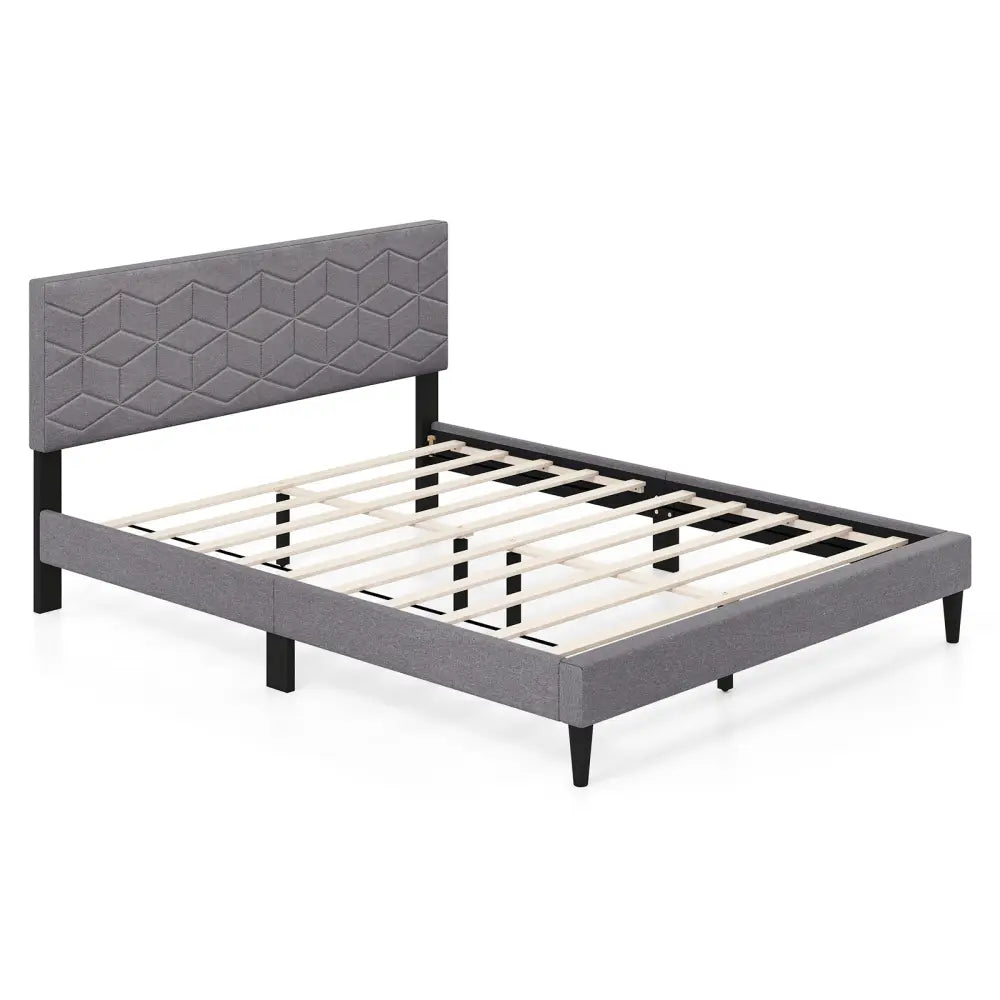 Twin/Full/Queen Size Bed Frame Modern Platform Bed with Linen Fabric Upholstered Headboard-Queen - Gray - Simple Bed