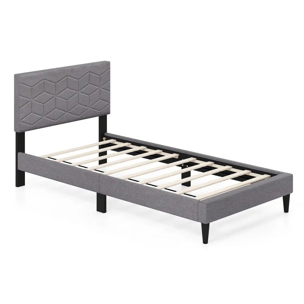 Twin/Full/Queen Size Bed Frame Modern Platform Bed with Linen Fabric Upholstered Headboard-Twin - Gray - Simple Bed