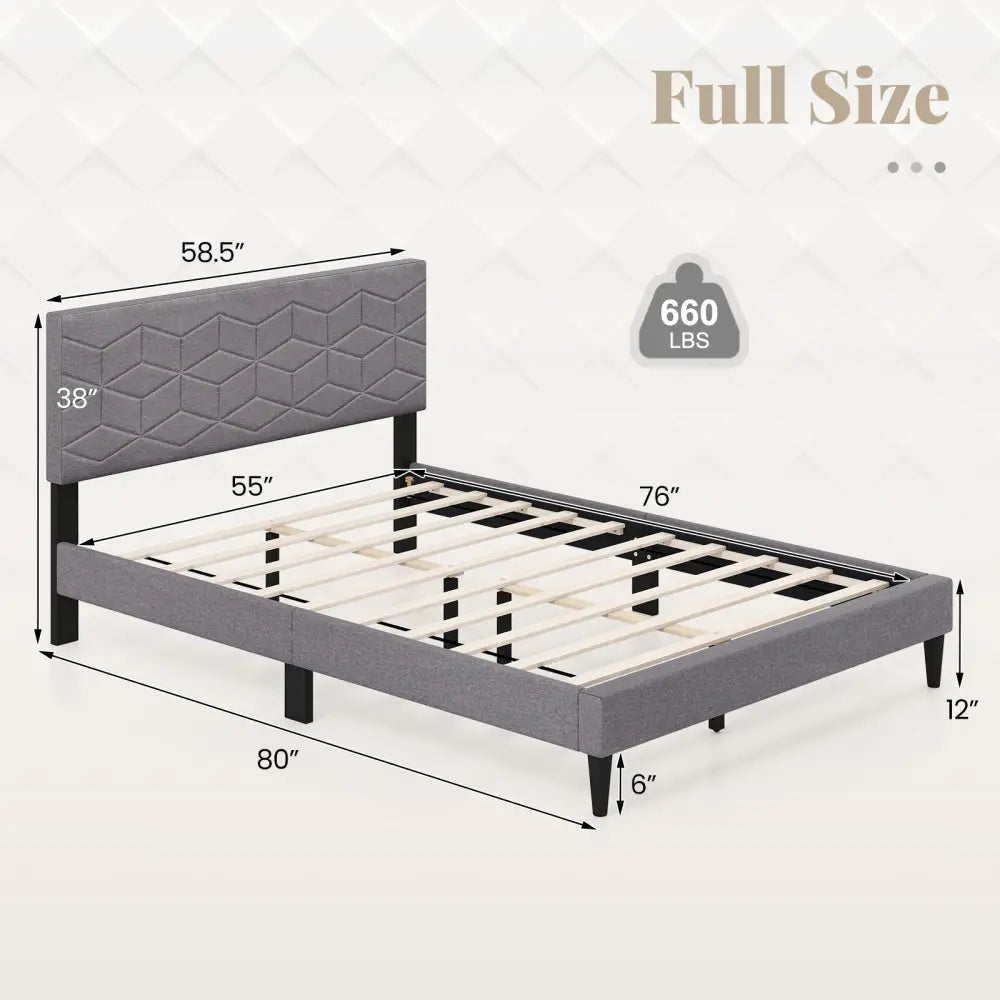 Twin/Full/Queen Size Bed Frame Modern Platform Bed with Linen Fabric Upholstered Headboard-Full - Gray - Simple Bed