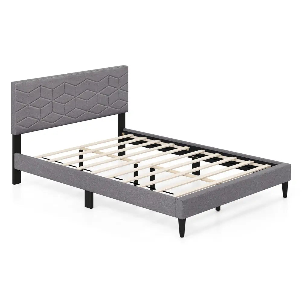 Twin/Full/Queen Size Bed Frame Modern Platform Bed with Linen Fabric Upholstered Headboard-Full - Gray - Simple Bed