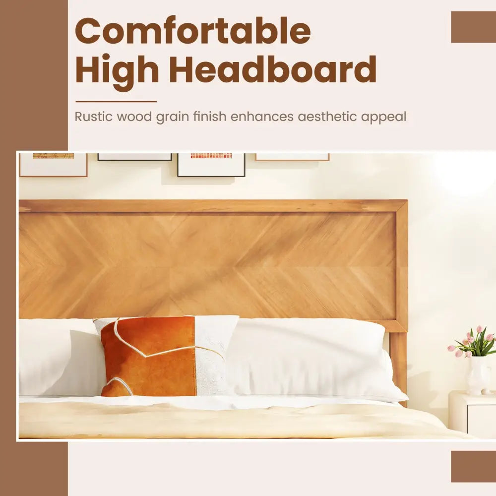 Twin/Full/Queen Size Bed Frame with Headboard and Storage Space-Full Size - Natural - Simple Bed Frame