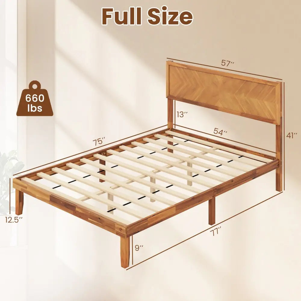 Twin/Full/Queen Size Bed Frame with Headboard and Storage Space-Full Size - Natural - Simple Bed Frame