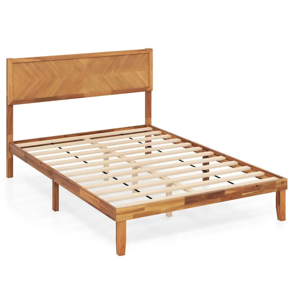 Twin/Full/Queen Size Bed Frame with Headboard and Storage Space-Full Size - Natural - Simple Bed Frame