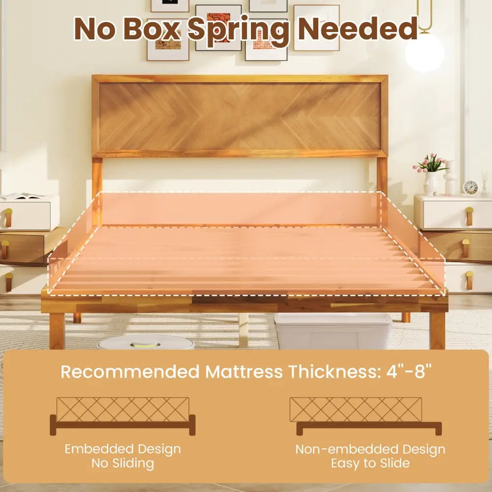 Twin/Full/Queen Size Bed Frame with Headboard and Storage Space-Full Size - Natural - Simple Bed Frame