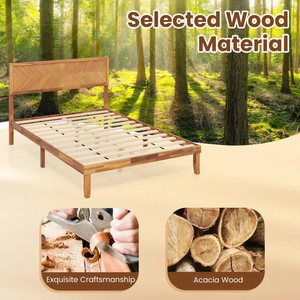 Twin/Full/Queen Size Bed Frame with Headboard and Storage Space-Full Size - Natural - Simple Bed Frame