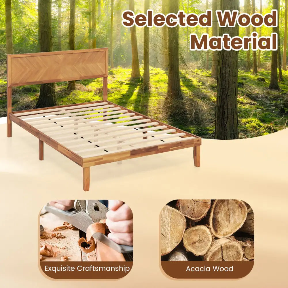 Twin/Full/Queen Size Bed Frame with Headboard and Storage Space-Queen Size - Natural - Simple Bed Frame