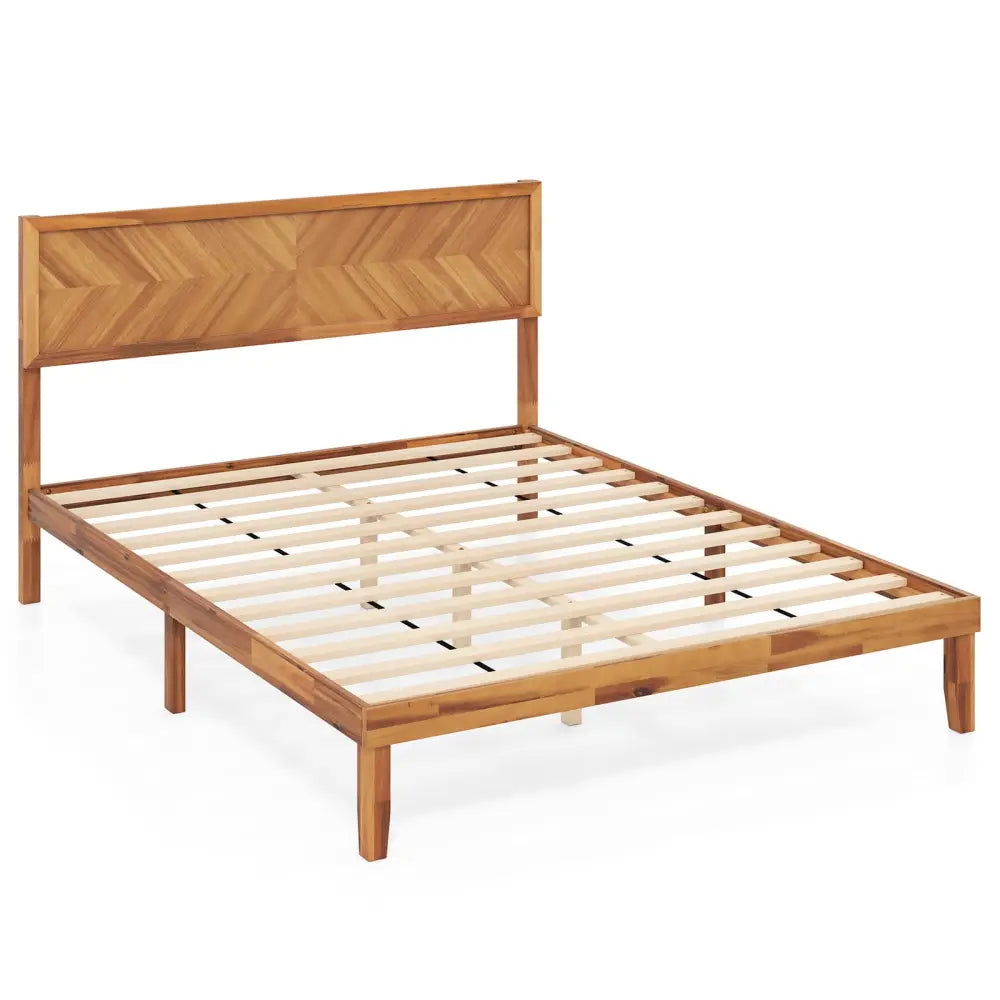 Twin/Full/Queen Size Bed Frame with Headboard and Storage Space-Queen Size - Natural - Simple Bed Frame